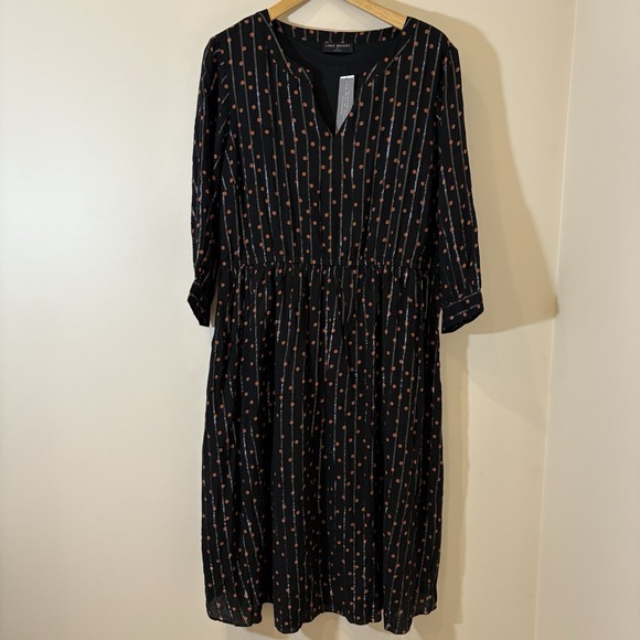 Lane Bryant Dresses & Skirts - Lane Bryant Womens Midi Dress Black Polka Dot‎ Metallic Stripe Tie Whimsigoth
